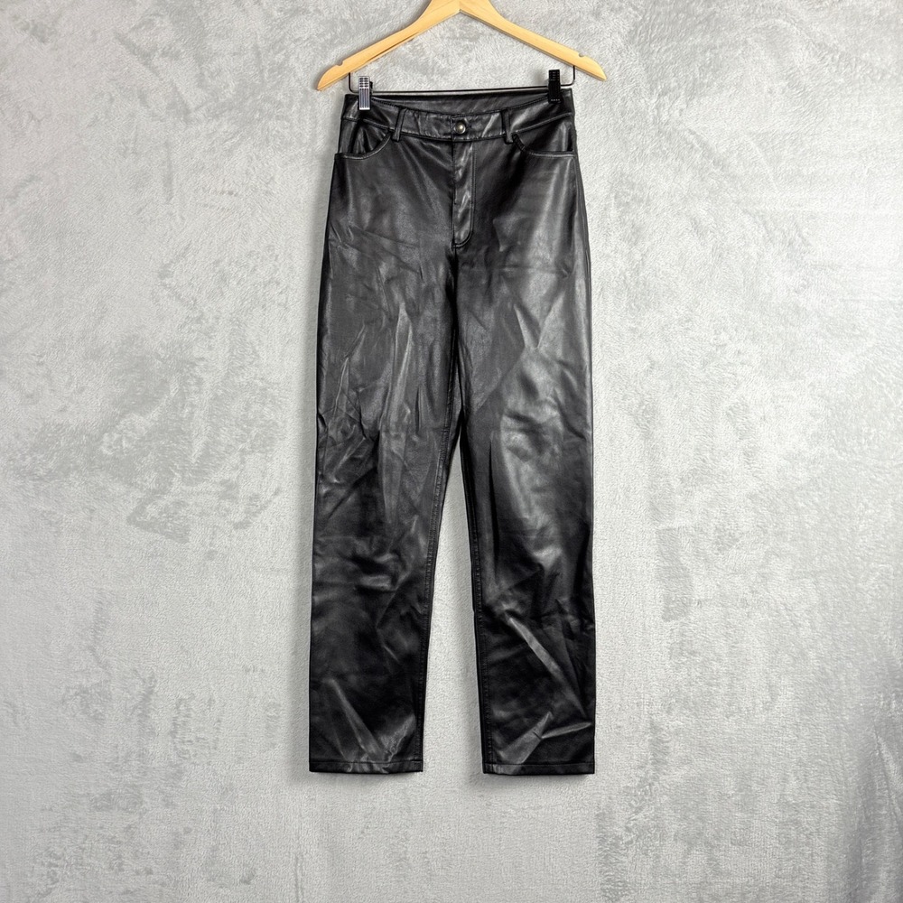 Dynamite Faux Leather Pants Size 2 Black High Rise Straight Leg Festive Grunge